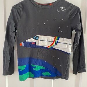 Mini Boden Gray Long Sleeve Tee with Spaceship Graphic